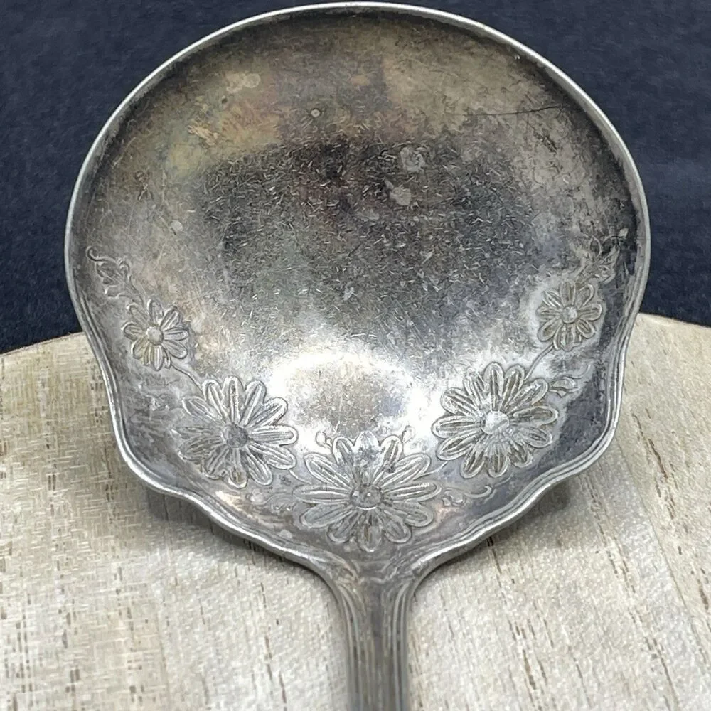 VTG Atq WM Rogers&Son Pat Jan 4 1910 Silverplate Daisy Pattern Gravy Soup Spoon